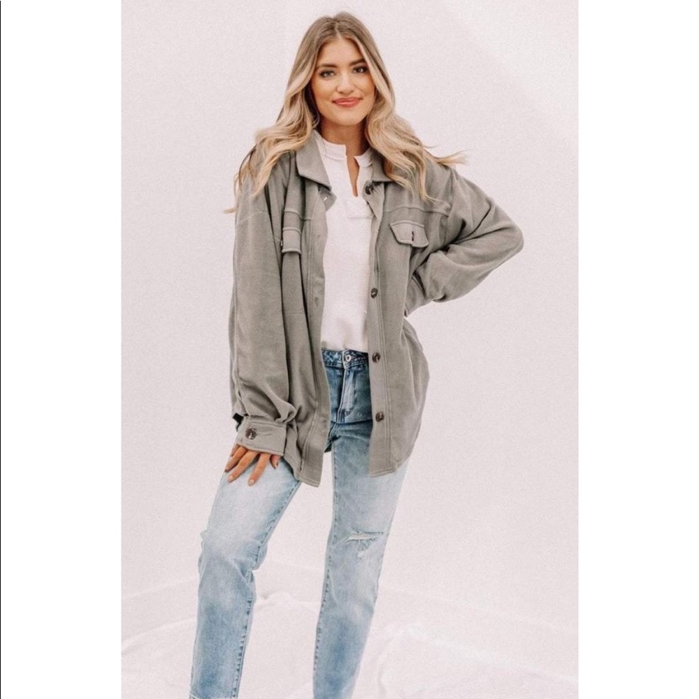 Grey Fleece Shacket Shirt Jacket